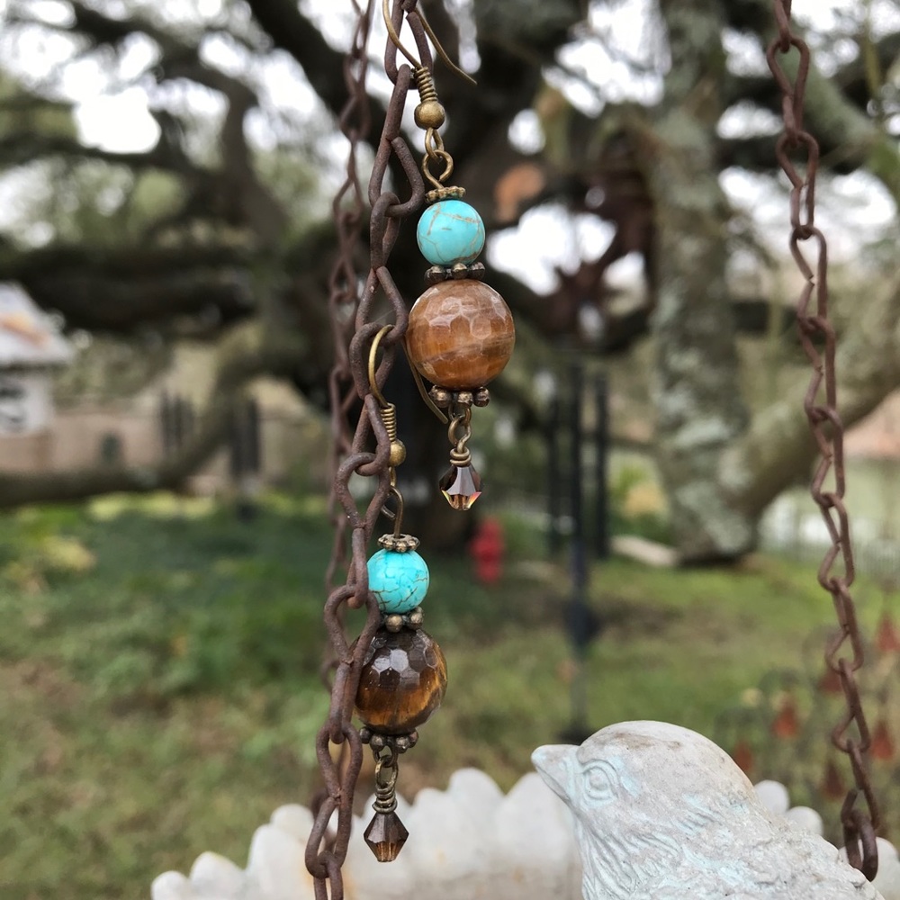 Tiger Eye and Magnesite with Swarovski Crystal - Picture 2 of 2
